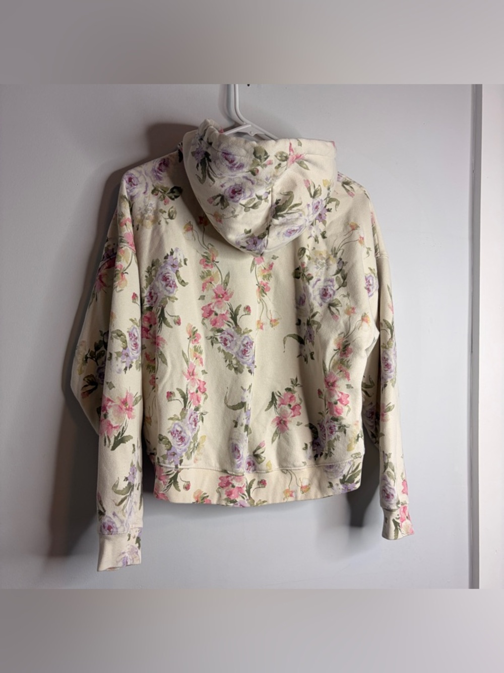 GAP X LoveShackFancy Cream Floral Fleece Hoodie Pink & Purple Floral Print XXS - Picture 9 of 11